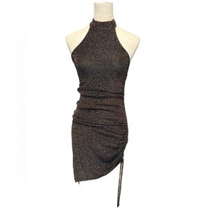 Forever Rose Couture- black and gold shiny stretchy racerback dress